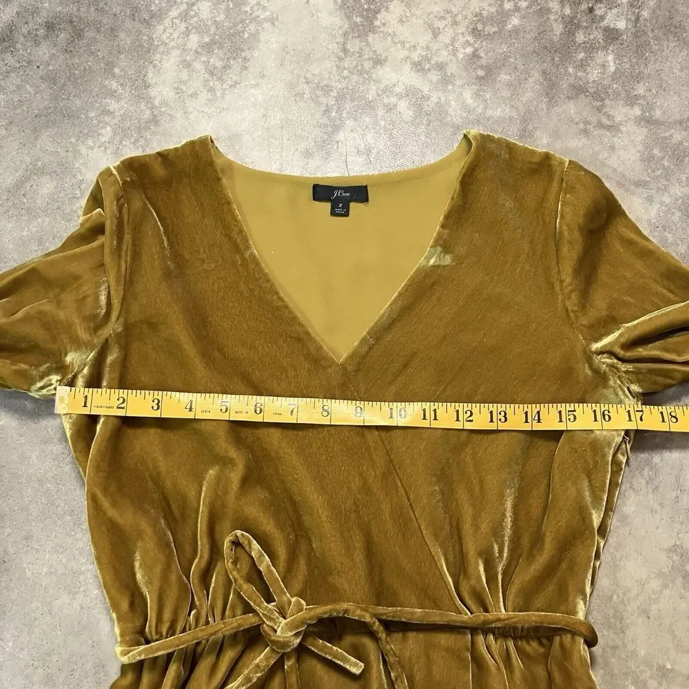 J.Crew Shirt Womens‎ 2 Yellow Gold Faux-wrap Drapey Velvet Belted Waist J4962